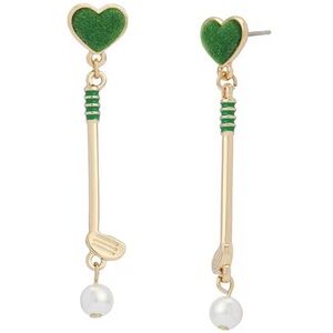 Betsey Johnson Golf Club Pearl Drop Heart Earrings New